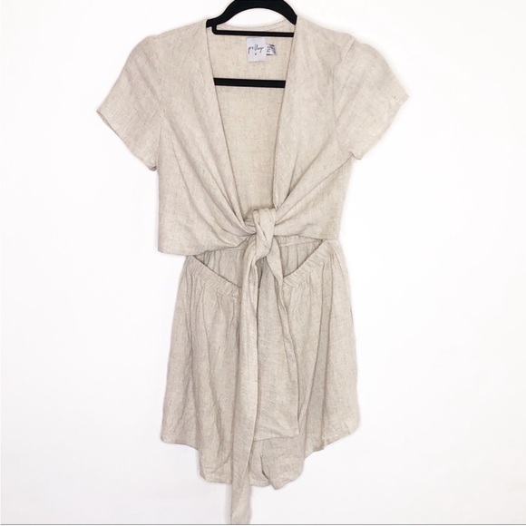 Oh Polly Tie Front Romper in oatmeal - Picture 2 of 4
